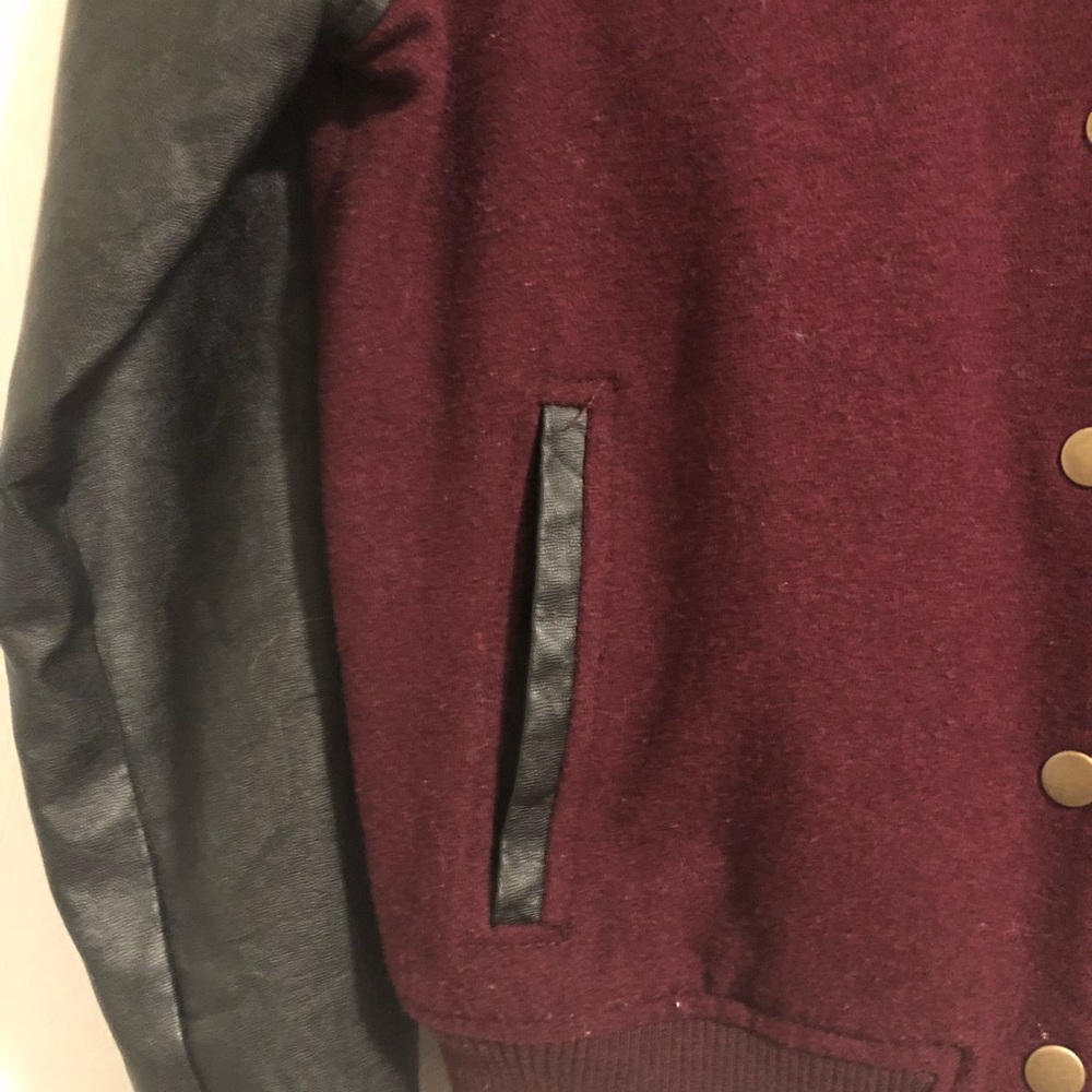 Forever 21 burgundy + black varsity bomber jacket - Picture 5 of 12